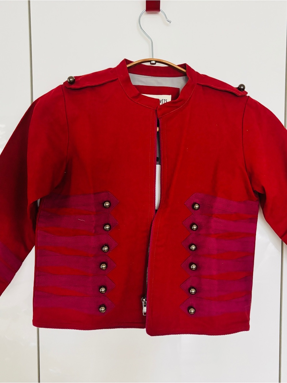 Red Military-Style Buttoned Jacket